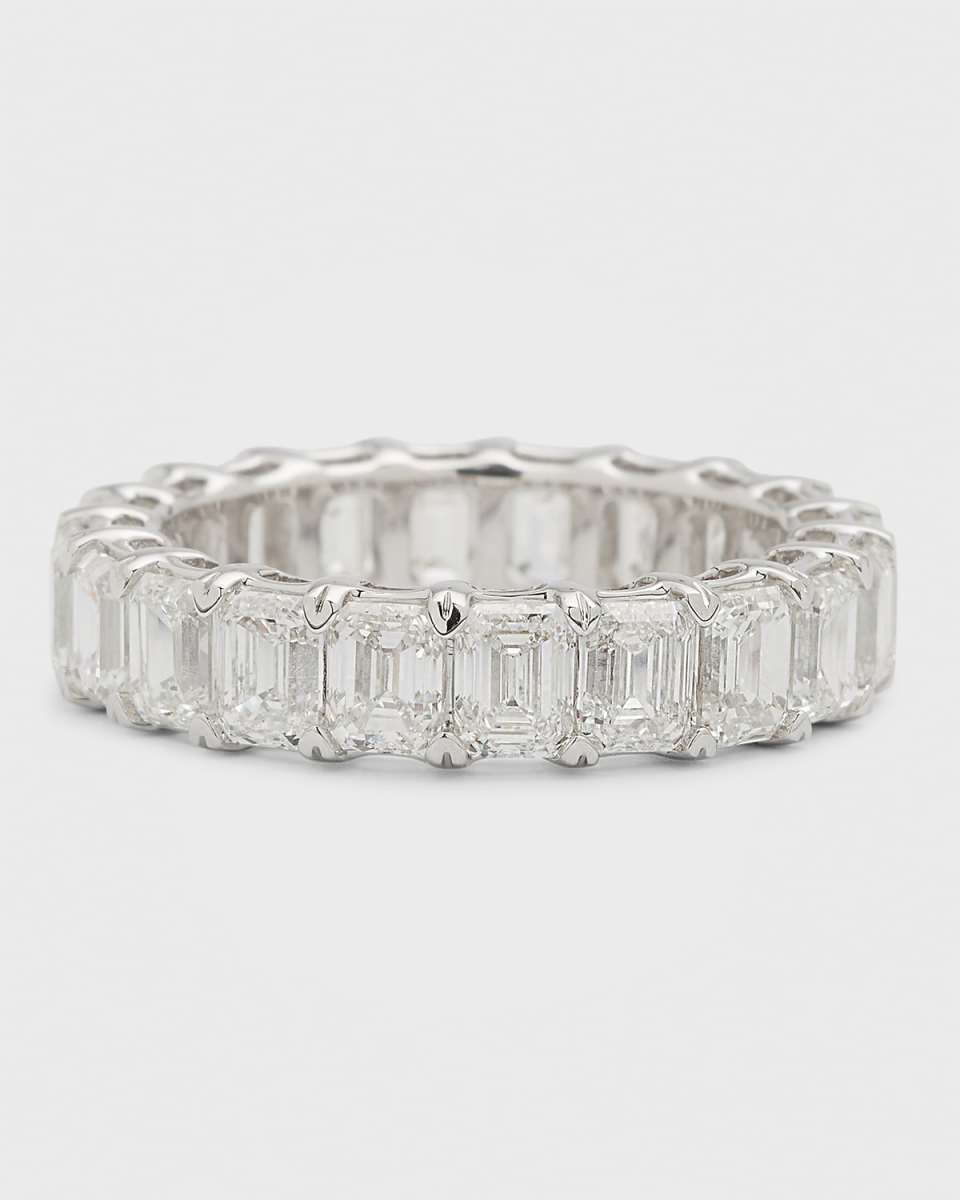 18K White Gold Emerald-Cut Diamond Eternity Band Ring, Size 6, 6.0tcw